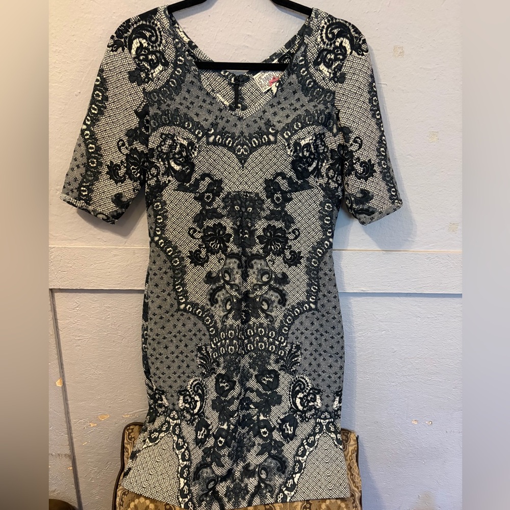 Yoana Baraschi Navy and White Pattern Midi Dress